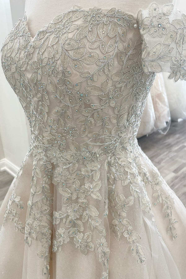 Buyishang Lace White Appliques A-Line Short Wedding Dress