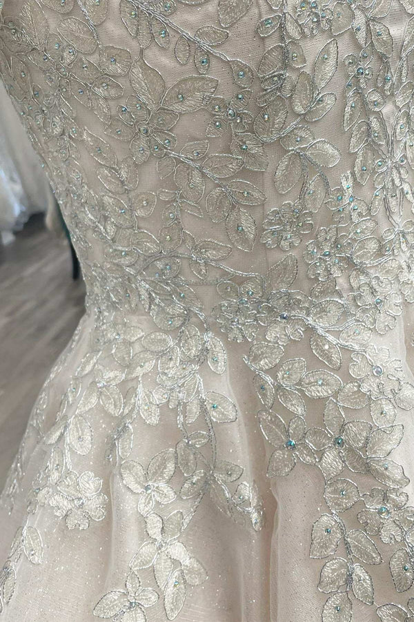 Buyishang Lace White Appliques A-Line Short Wedding Dress