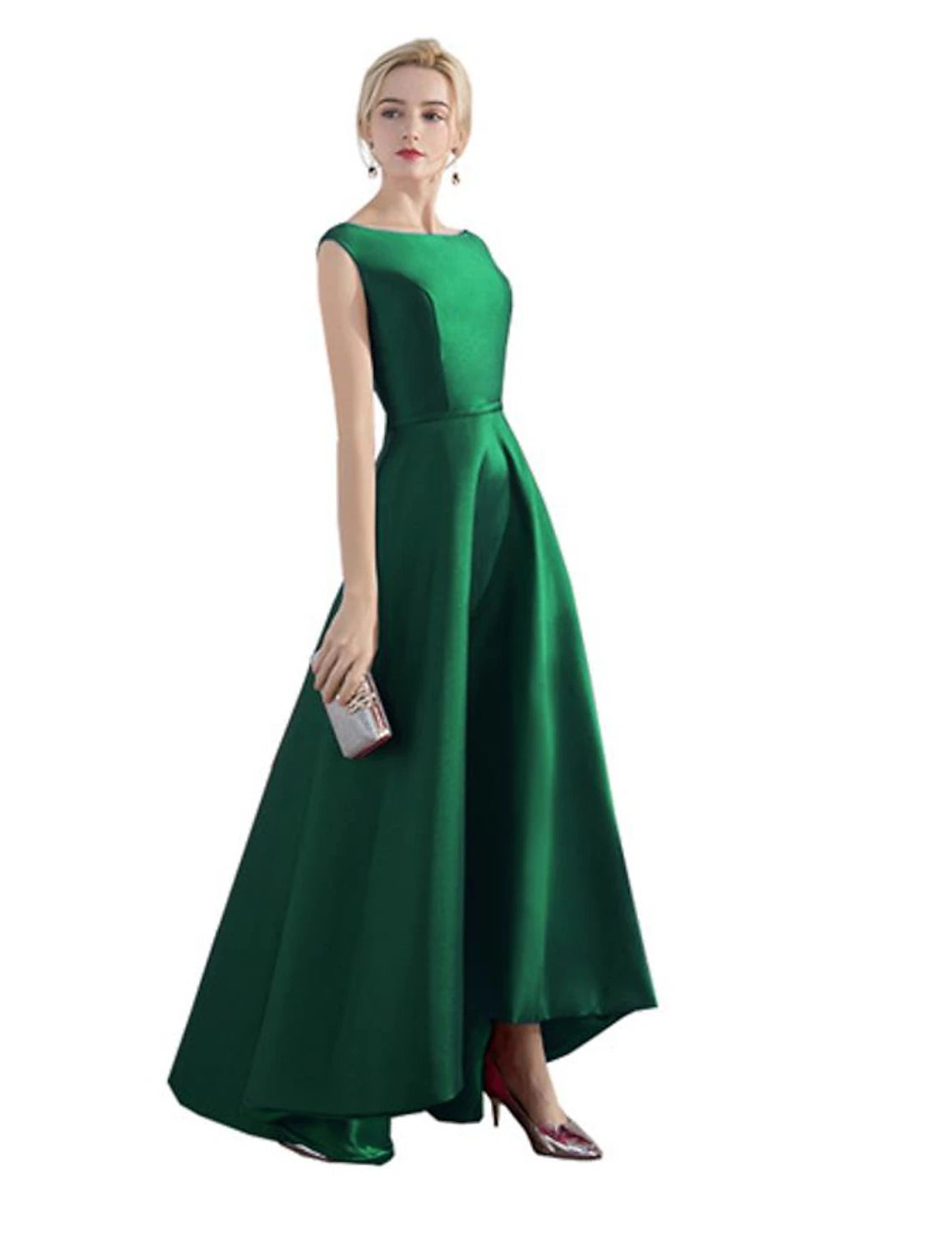 A-Line Evening Gown Minimalist Dress Party Wear Formal Evening Asymmetrical Sleeveless Jewel Neck Satin with Sleek