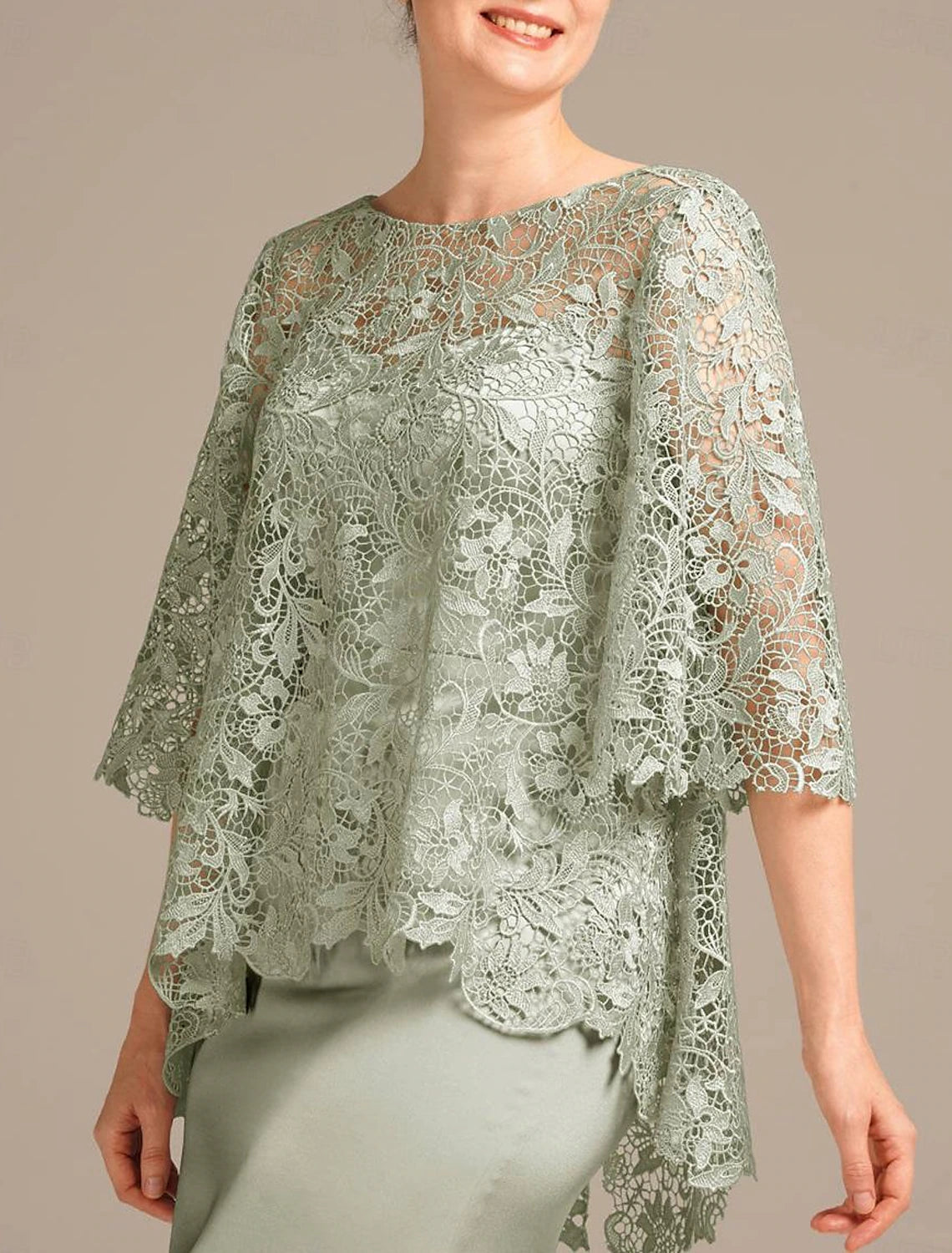 Buyishang Sheath Mother of the Bride Dress Wedding Guest Elegant Jewel Neck Floor Length Satin Lace Half Sleeve with Embroidery free custom size