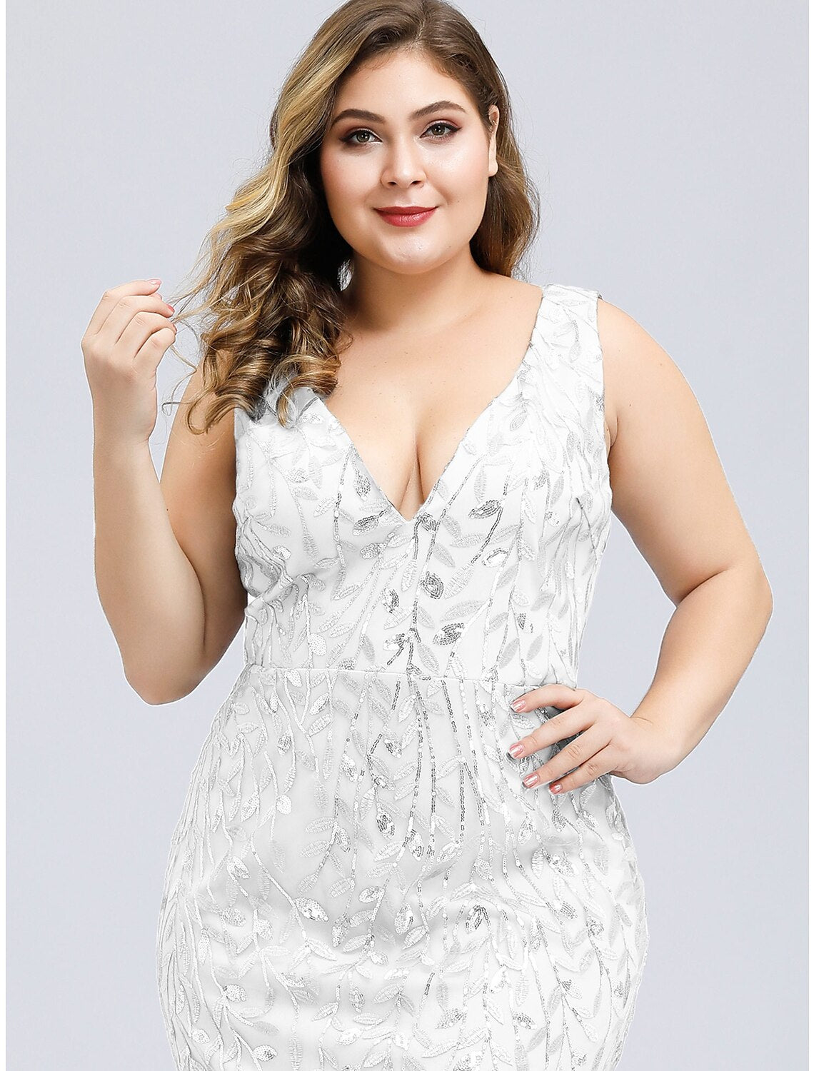 Mermaid / Trumpet Evening Gown Plus Size Dress Wedding Guest Engagement Floor Length Sleeveless V Neck Lace V Back with Appliques