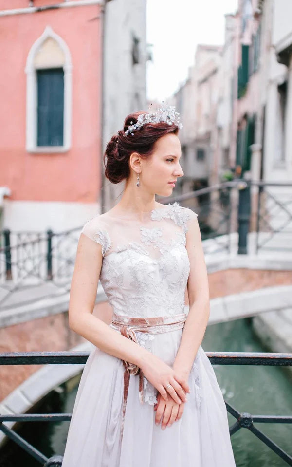 Buyishang Romantic A-Line Lace Tulle In White Shade Wedding Dress