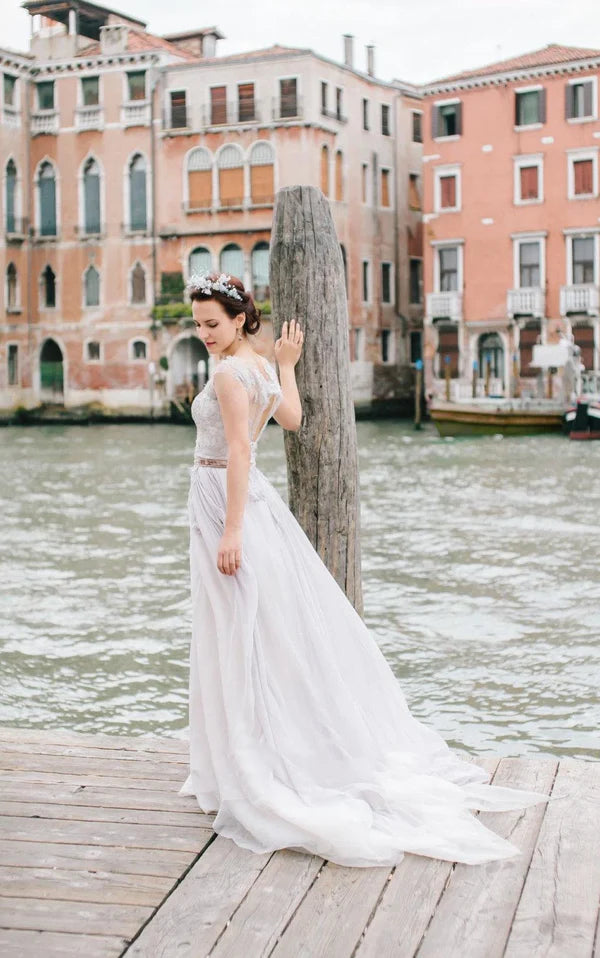 Buyishang Romantic A-Line Lace Tulle In White Shade Wedding Dress