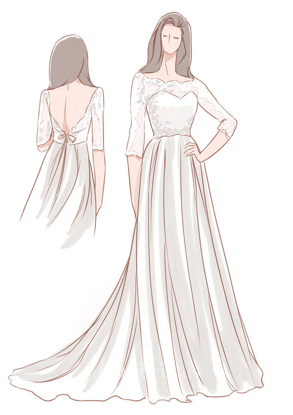 Buyishang Romantic Style 3/4 Sleeve Long Chiffon Dress With Lace Bodice