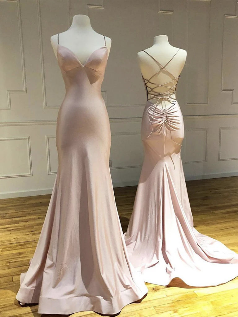 Buyishang Simple V Neck Satin Pink Long Prom Dress Pink Satin Long Formal Dress