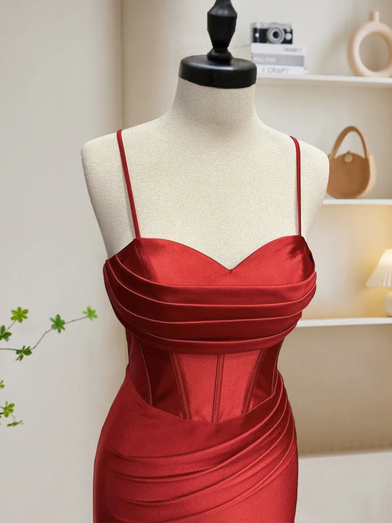 Buyishang Simple Sweetheart Neck Satin Mermaid Burgundy Long Prom Dress Burgundy Evening Dress