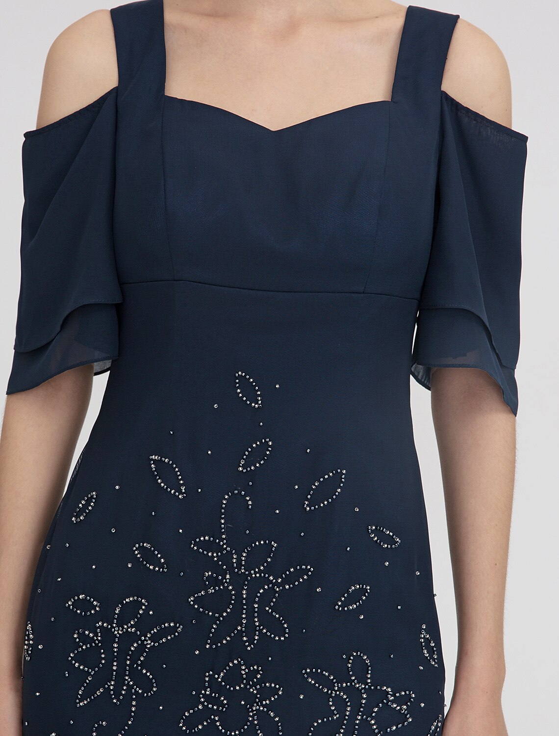 Mermaid / Trumpet Elegant Dress Holiday Cocktail Party Tea Length Short Sleeve Straps Chiffon with Pleats Beading