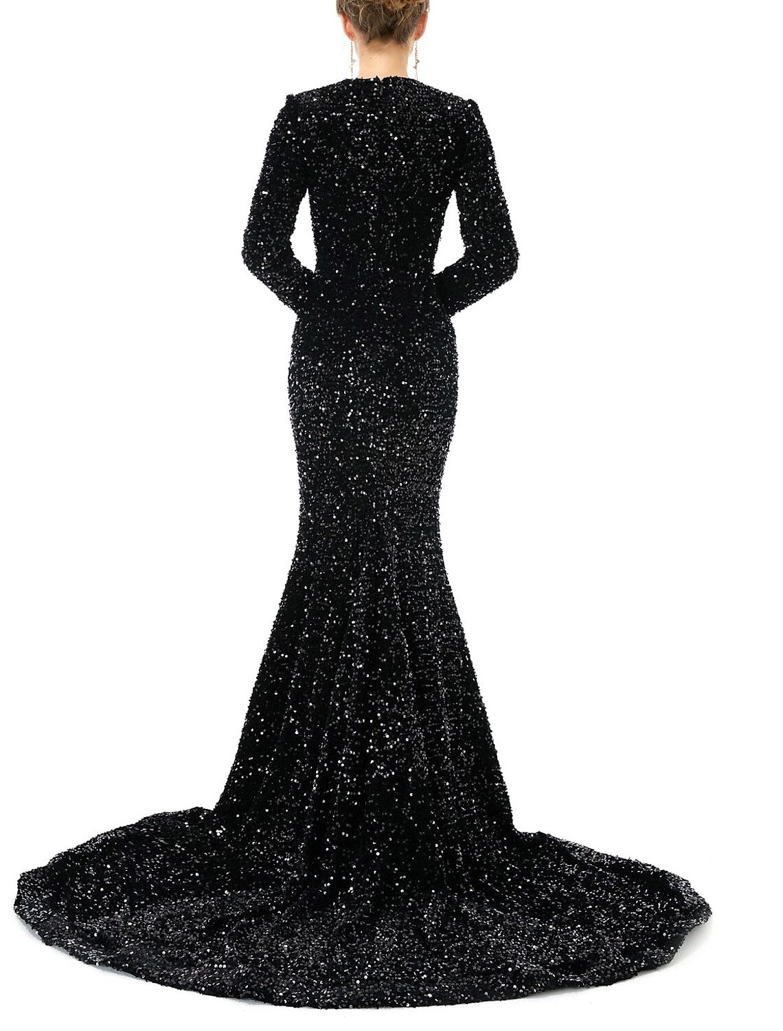 Mermaid / Trumpet Evening Gown Glittering Dress Prom Formal Evening Chapel Train Long Sleeve Jewel Neck Satin with Overskirt Pure Color