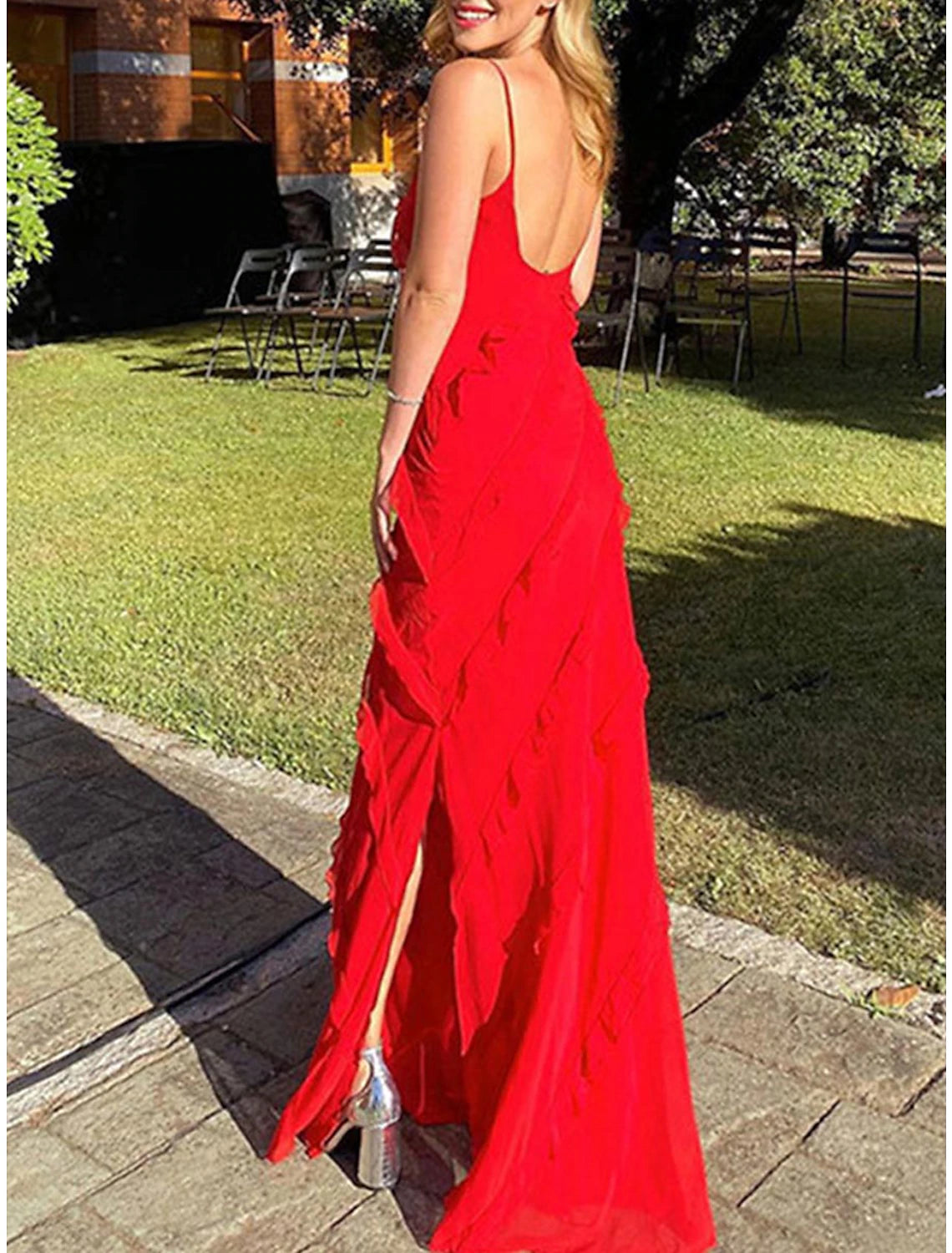 Women's Prom Dress Party Dress New Year's Eve Dress Homecoming Dress Long Dress Maxi Dress Black Red Sleeveless Ruffle Summer Spring Spaghetti Strap Evening