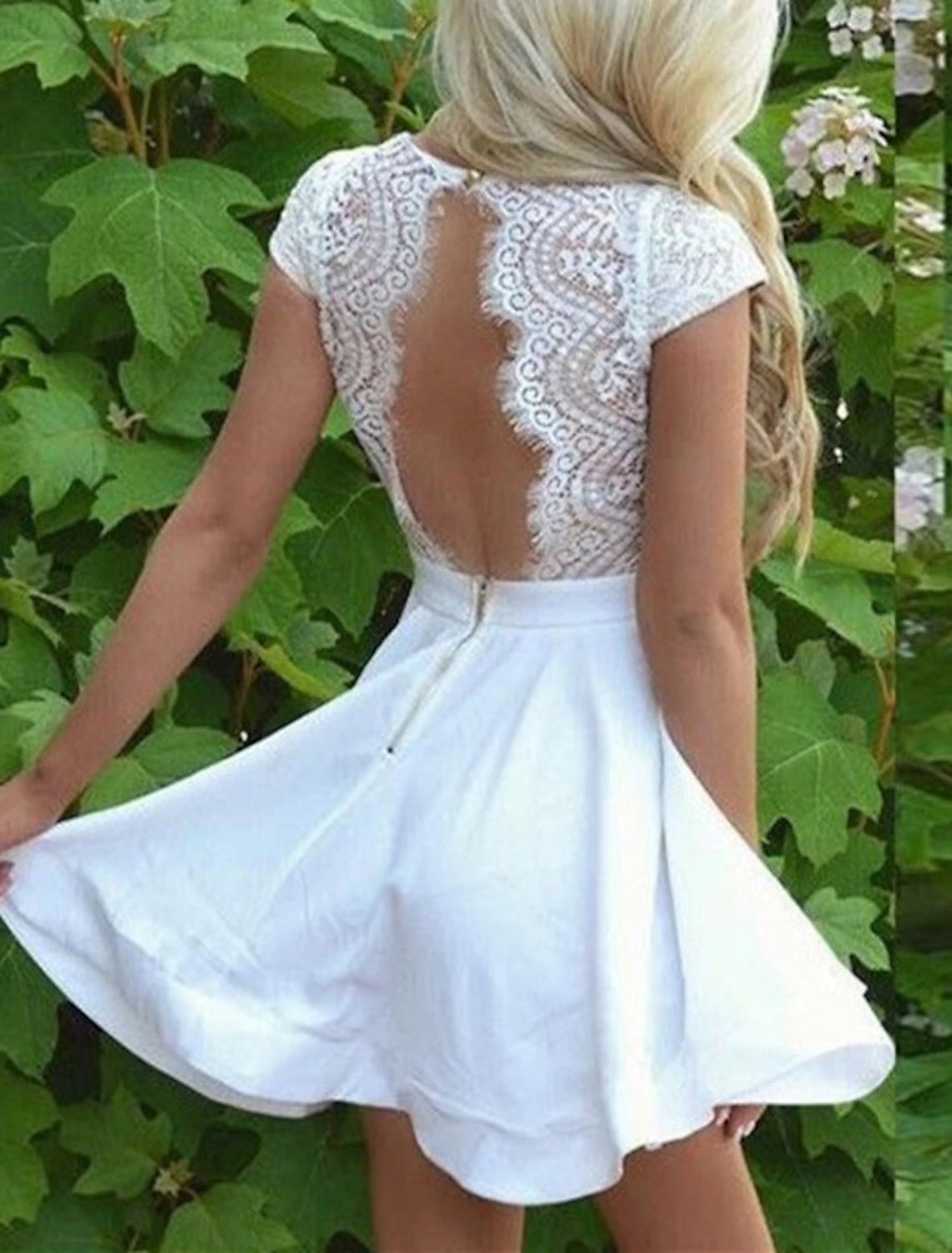 A-Line Homecoming Dresses Little White Dresses Dress Holiday Graduation Short / Mini Short Sleeve V Neck Satin with Appliques