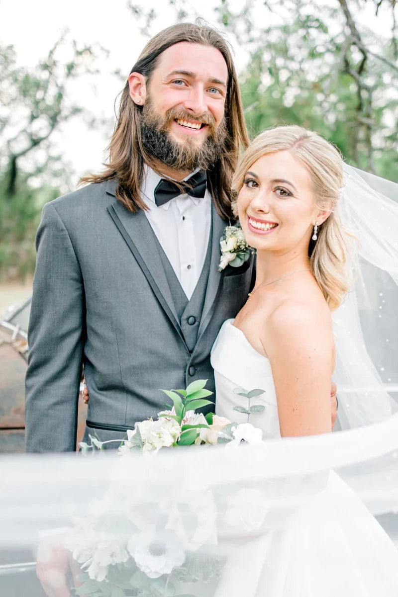 Buyishang Satin A-Line Strapless Beach Elegant Wedding Dress With Button Back And Chapel Train