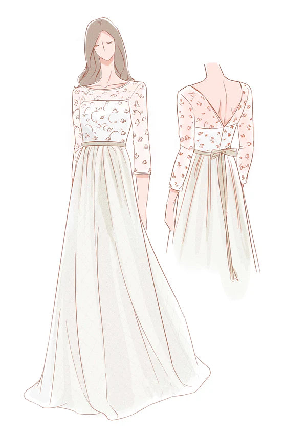 Buyishang Scoop Neck Long Sleeve Tulle Wedding Dress With Lace Bodice