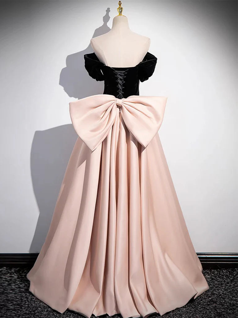 Buyishang A-Line Off Shoulder Satin Champagne Long Prom Dress Champagne Long Evening Dress