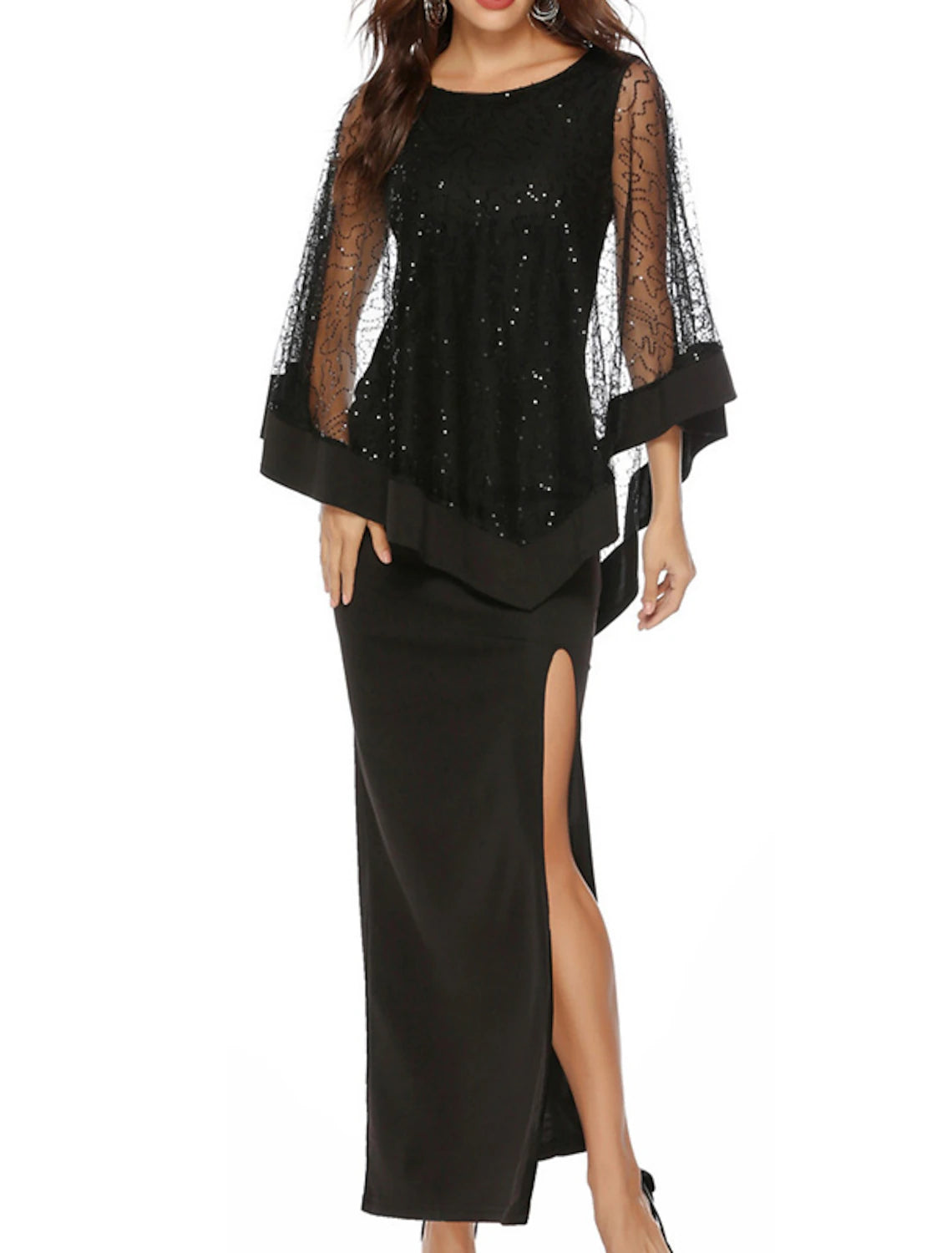 Women's Black Sequin Dress Prom Dress Party Dress Sparkly Dress A Line Dress Long Dress Maxi Dress Black Long Sleeve Fall Crew Neck Elegant Winter Dress Wedding Guest