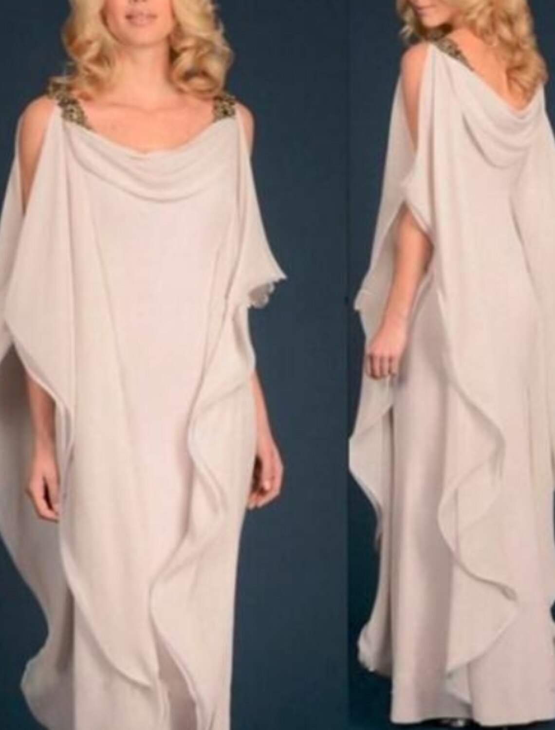 Sheath / Column Mother of the Bride Dress Wedding Guest Plus Size Elegant Scoop Neck Floor Length Chiffon Half Sleeve with Appliques Fall