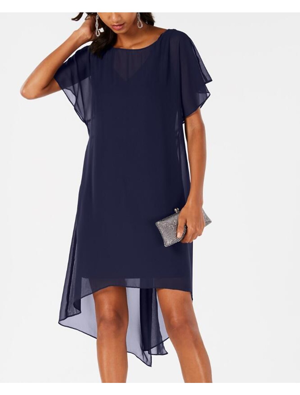 Sheath / Column Mother of the Bride Dress Plus Size Jewel Neck Knee Length Chiffon Short Sleeve with Tier