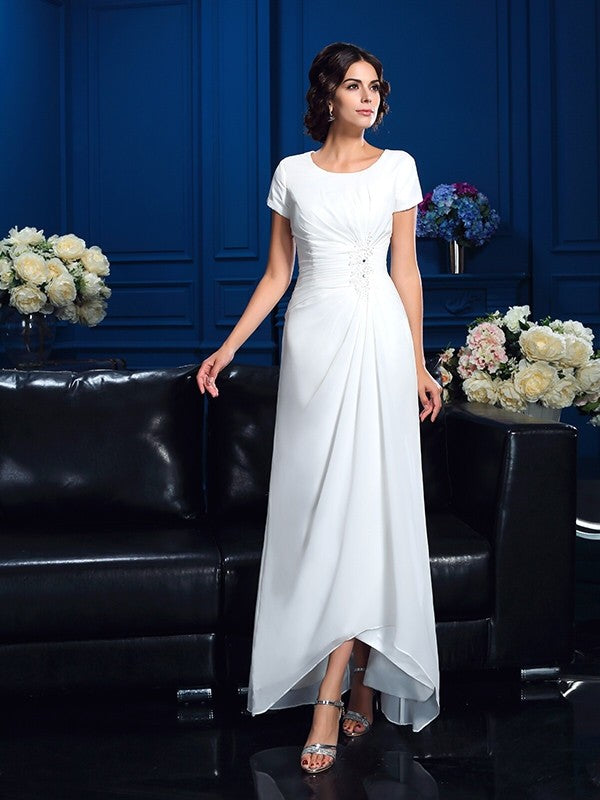 A-Line/Princess Scoop Short Sleeves High Low Chiffon Mother of the Bride Dresses