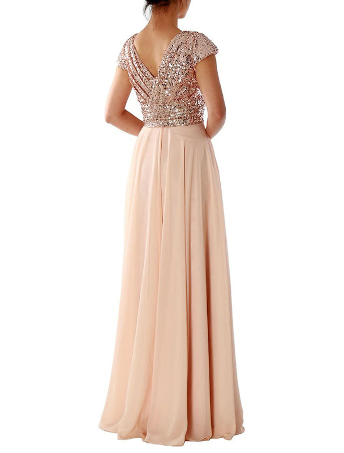Women's Black Sequin Dress Rose Gold Dress Prom Dress Party Dress Sparkly Dress Homecoming Dress Long Dress Maxi Dress Champagne Wine Purple Short Sleeve Summer Spring V Neck Dress