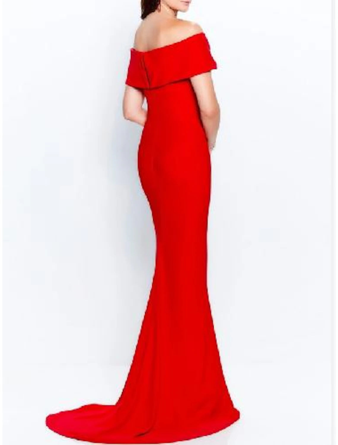 Mermaid / Trumpet Mother of the Bride Dress Elegant Off Shoulder Sweep / Brush Train Stretch Fabric Short Sleeve with Ruching