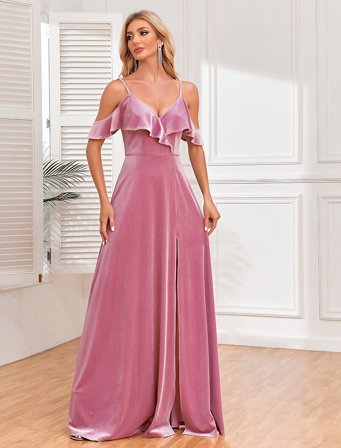 Women's Party Dress Swing Dress Ruched Dress Long Dress Maxi Dress Rusty Red Sleeveless Pure Color Ruffle Summer Spring Fall V Neck Formal Evening Party