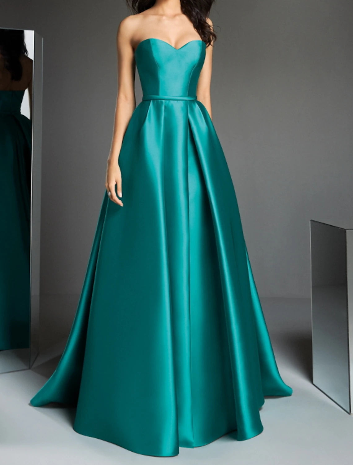 A-Line Prom Dresses Elegant Dress Formal Wedding Guest Sweep / Brush Train Sleeveless Strapless Satin with Draping