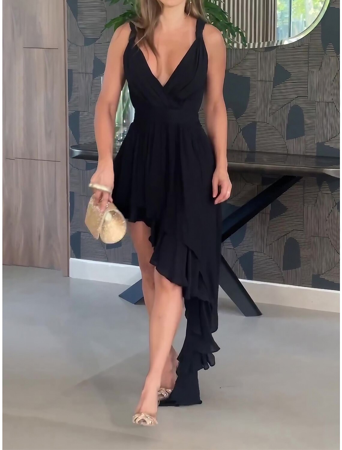 Women's Little Black Dress Prom Dress Party Dress Wedding Guest Dress Long Dress Maxi Dress Sleeveless Ruffle Spring Deep V Fashion Evening Party Wedding Guest