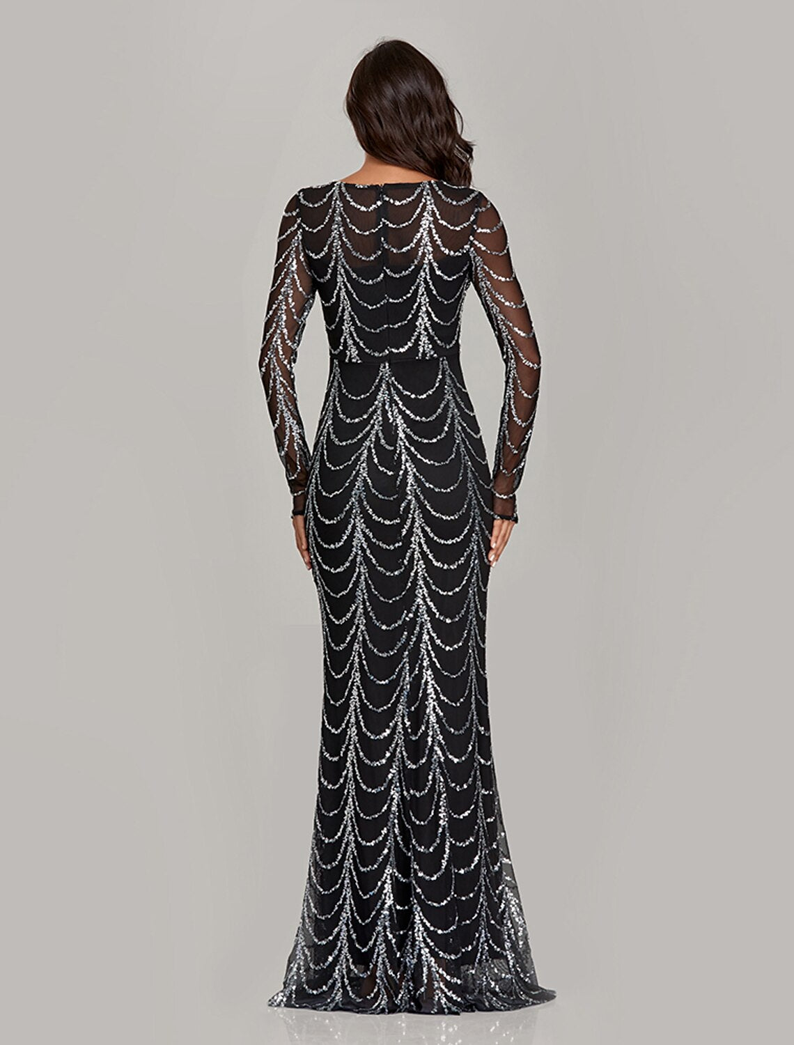 Mermaid Black Dress Evening Gown Black Dress Vintage Party Wear Formal Evening Floor Length Long Sleeve Jewel Neck Sequined with Sequin