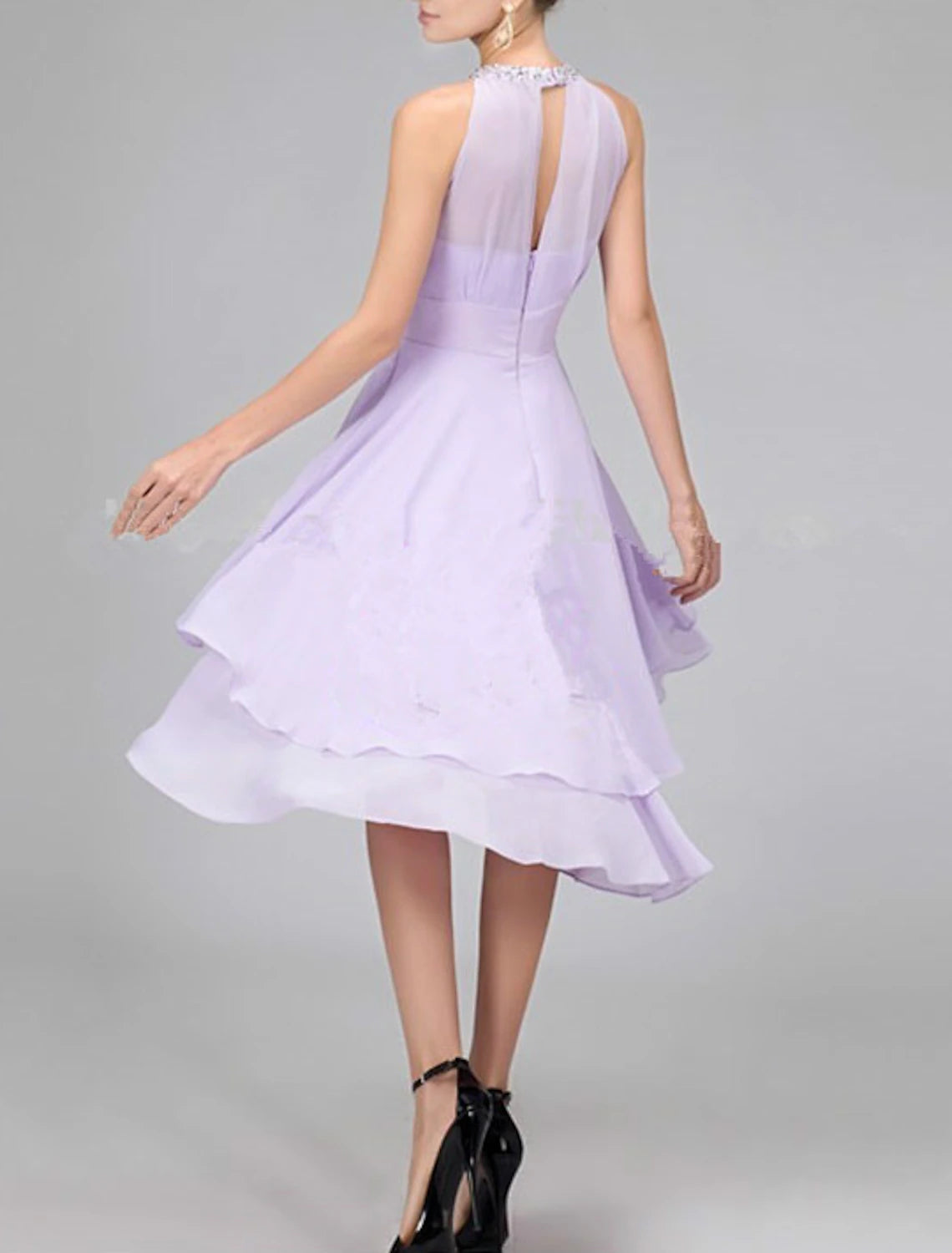 A-Line Cocktail Dresses Flirty Dress Homecoming Graduation Asymmetrical Sleeveless Halter Neck Chiffon with Crystals Tiered
