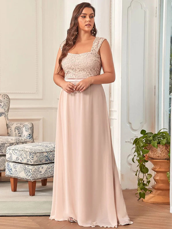 Custom Size Elegant A Line Long Chiffon Bridesmaid Dress With Lace Bodice