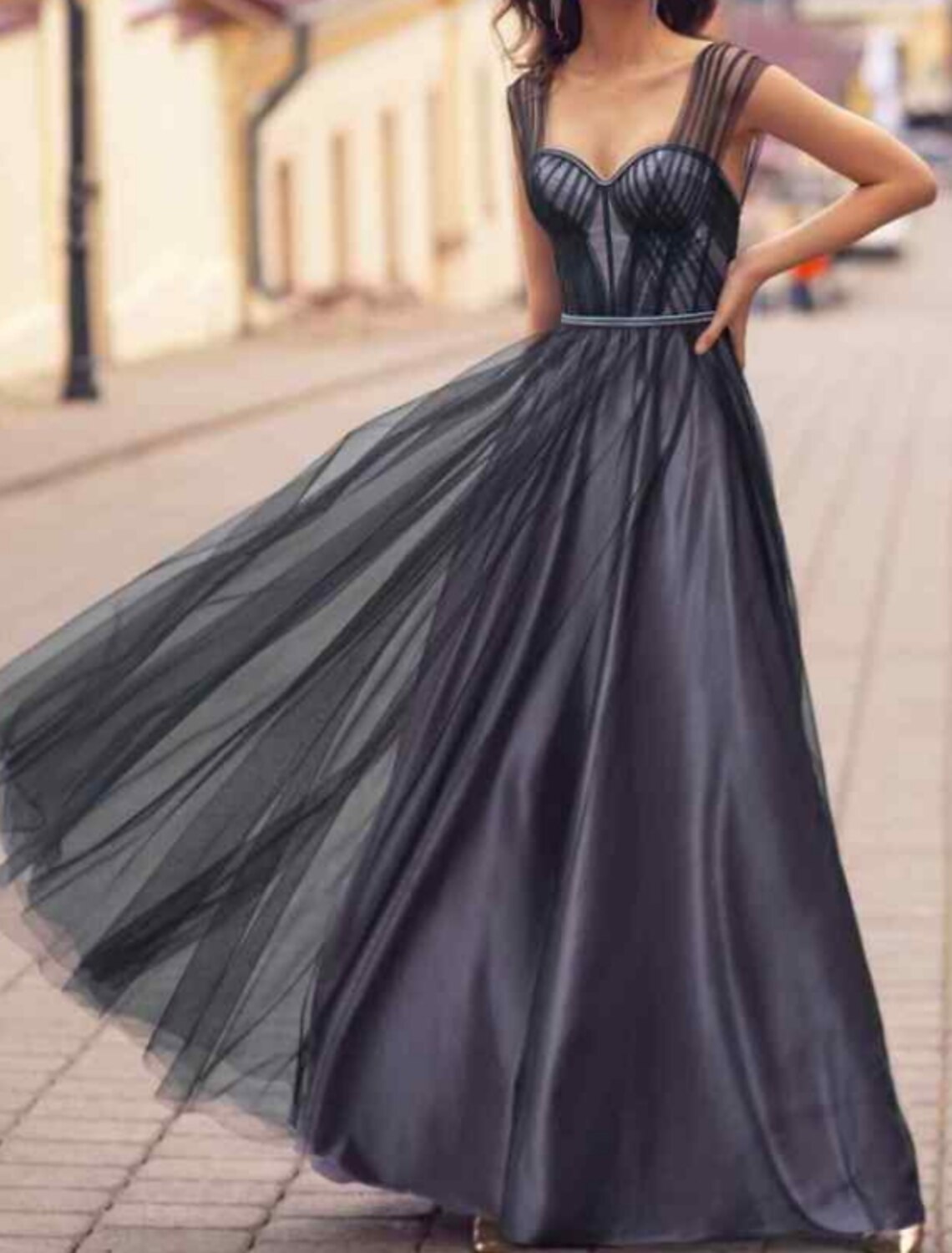 A-Line Prom Dresses Elegant Dress Engagement Prom Floor Length Sleeveless Sweetheart Wednesday Addams Family Tulle with Pleats