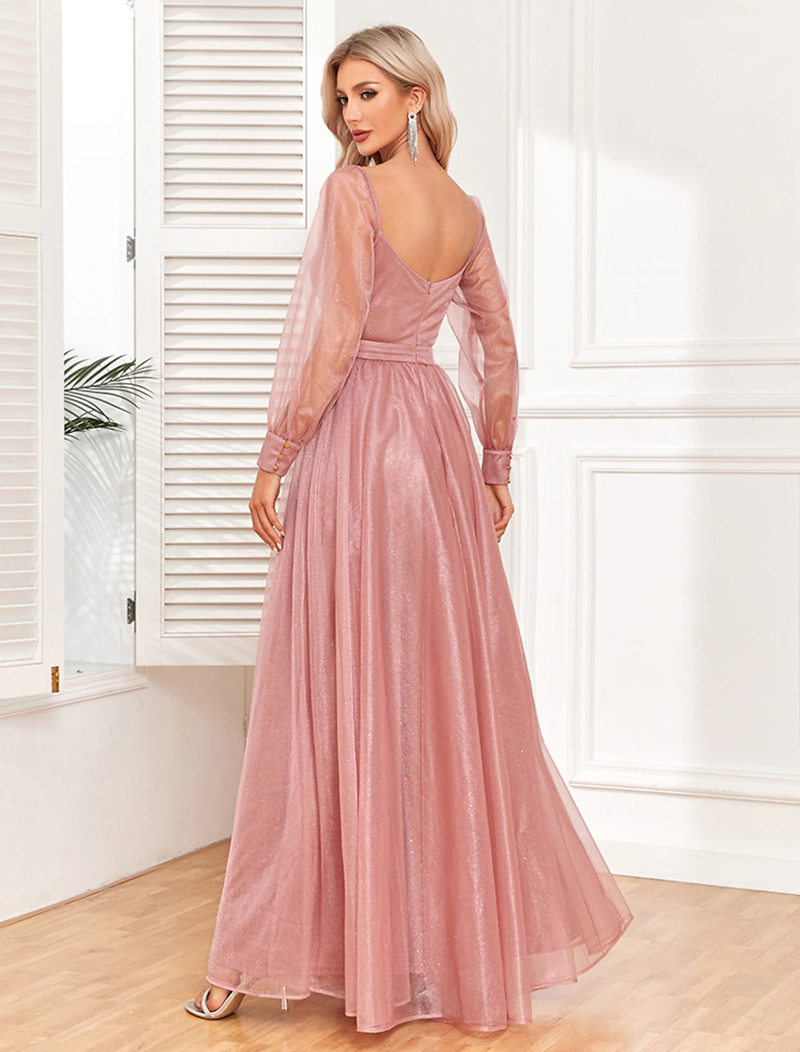 Women's Prom Dress Party Dress Swing Dress Long Dress Maxi Dress Light Red Long Sleeve Pure Color Ruched Summer Spring Fall V Neck Formal Evening Party