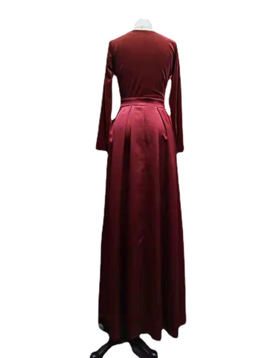 Women's Party Dress Velvet Dress Red Long Dress Maxi Dress Wine Long Sleeve Pure Color Ruched Pleated Split Winter Fall V Neck Party Hot Elegant Fall Dress Winter Dress