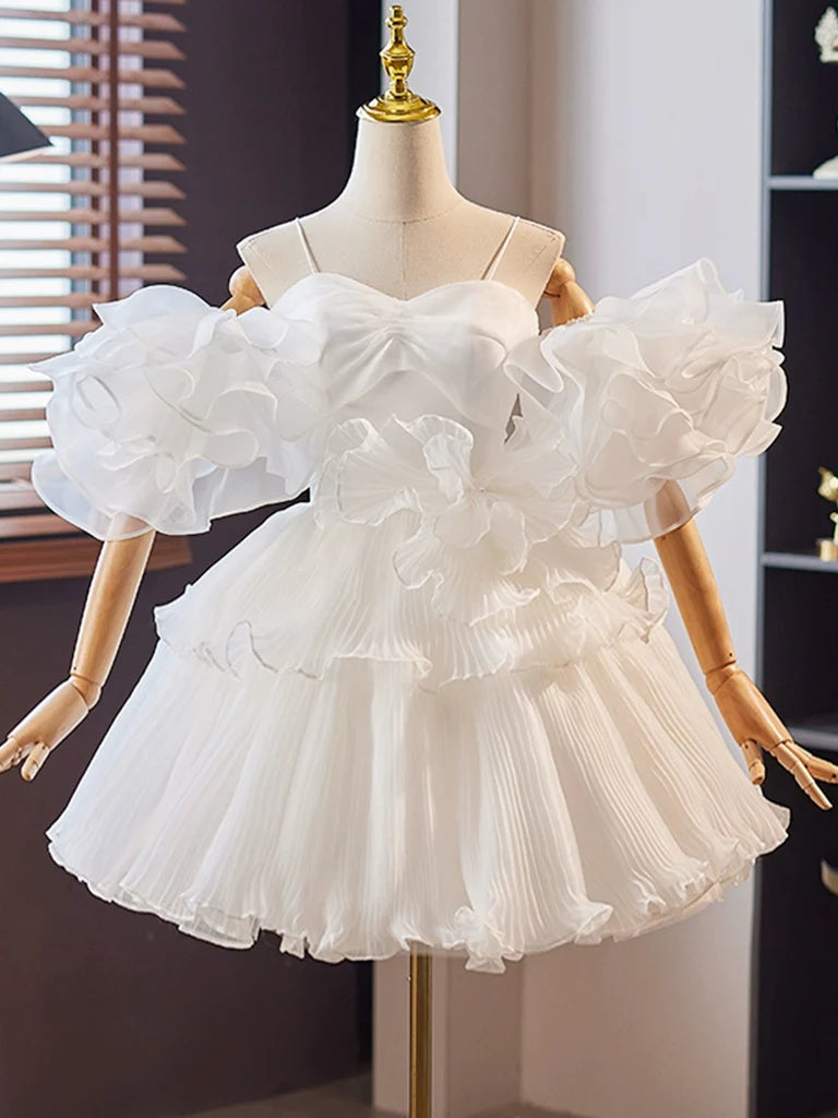 Buyishang White Sweetheart Neck Organza Short Prom Dress White Homecoming Dress