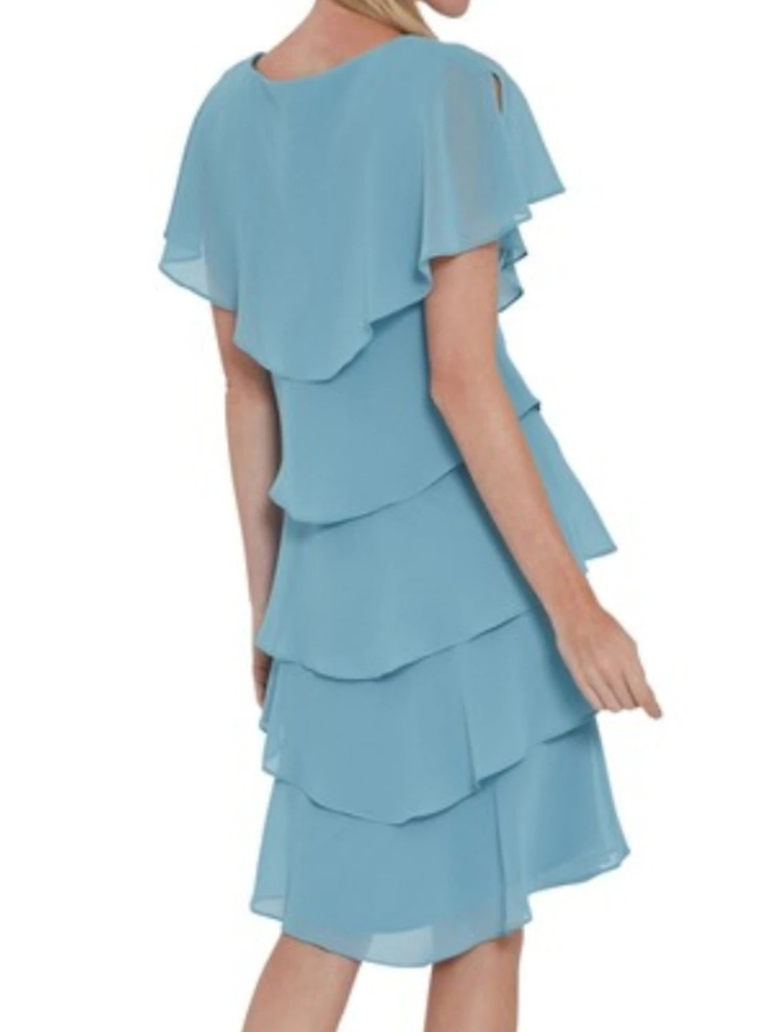 Sheath / Column Mother of the Bride Dress Elegant V Neck Knee Length Chiffon Short Sleeve with Cascading Ruffles