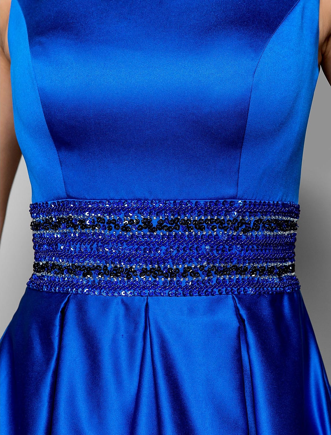 A-Line Elegant Dress Wedding Guest Prom Floor Length Sleeveless Boat Neck  Satin with Pleats Beading