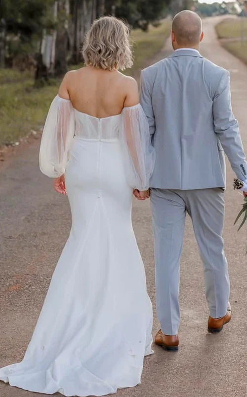Buyishang Sexy Mermaid Sweetheart Satin Wedding Dress With Open Back And Beading