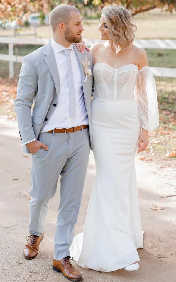 Buyishang Sexy Mermaid Sweetheart Satin Wedding Dress With Open Back And Beading