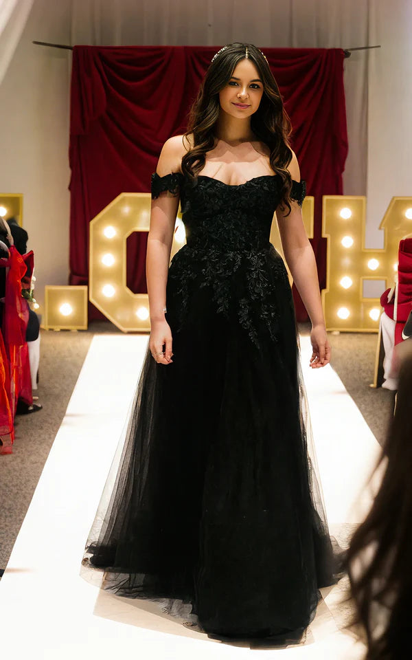 Buyishang Sexy Off-the-shoulder Lace Appliques A-Line Floor-length Backless Black Wedding Bride Dress