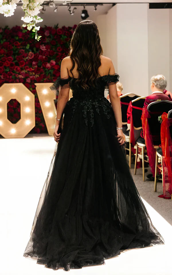 Buyishang Sexy Off-the-shoulder Lace Appliques A-Line Floor-length Backless Black Wedding Bride Dress