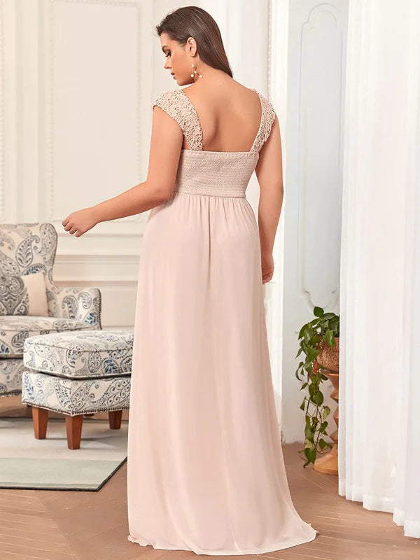 Custom Size Elegant A Line Long Chiffon Bridesmaid Dress With Lace Bodice