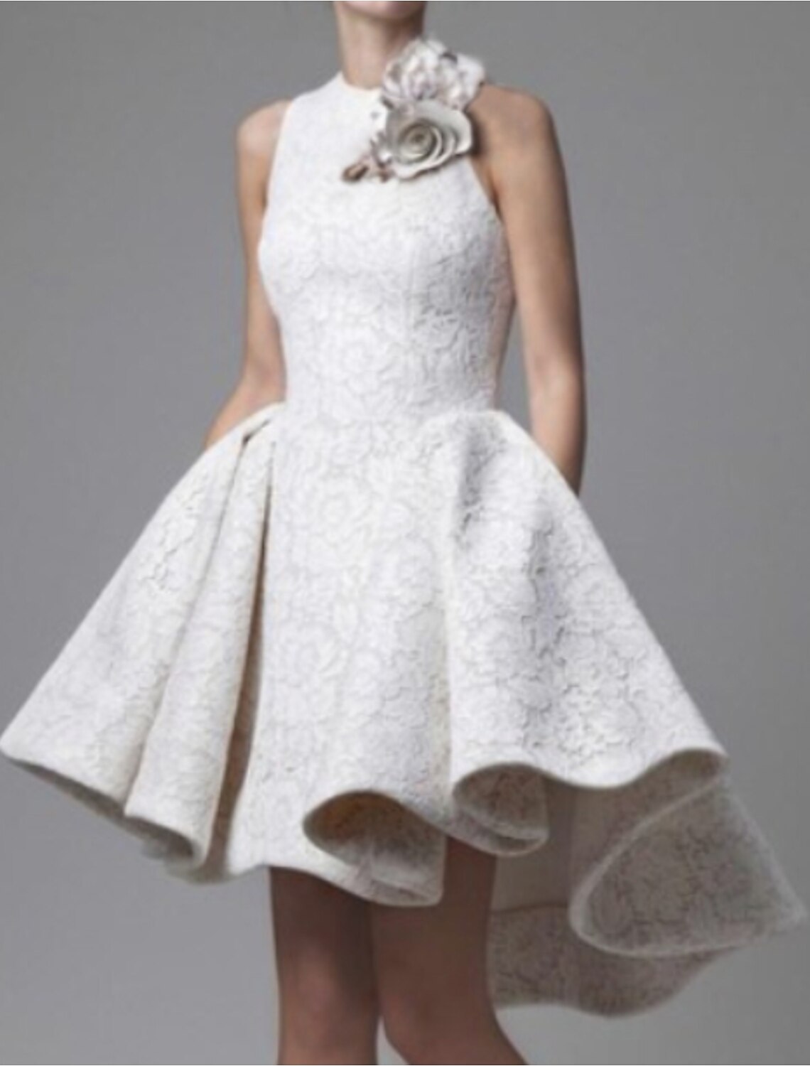 A-Line Hot White Cocktail Party Prom Dress Jewel Neck Sleeveless Short / Mini Polyester with Pleats Appliques