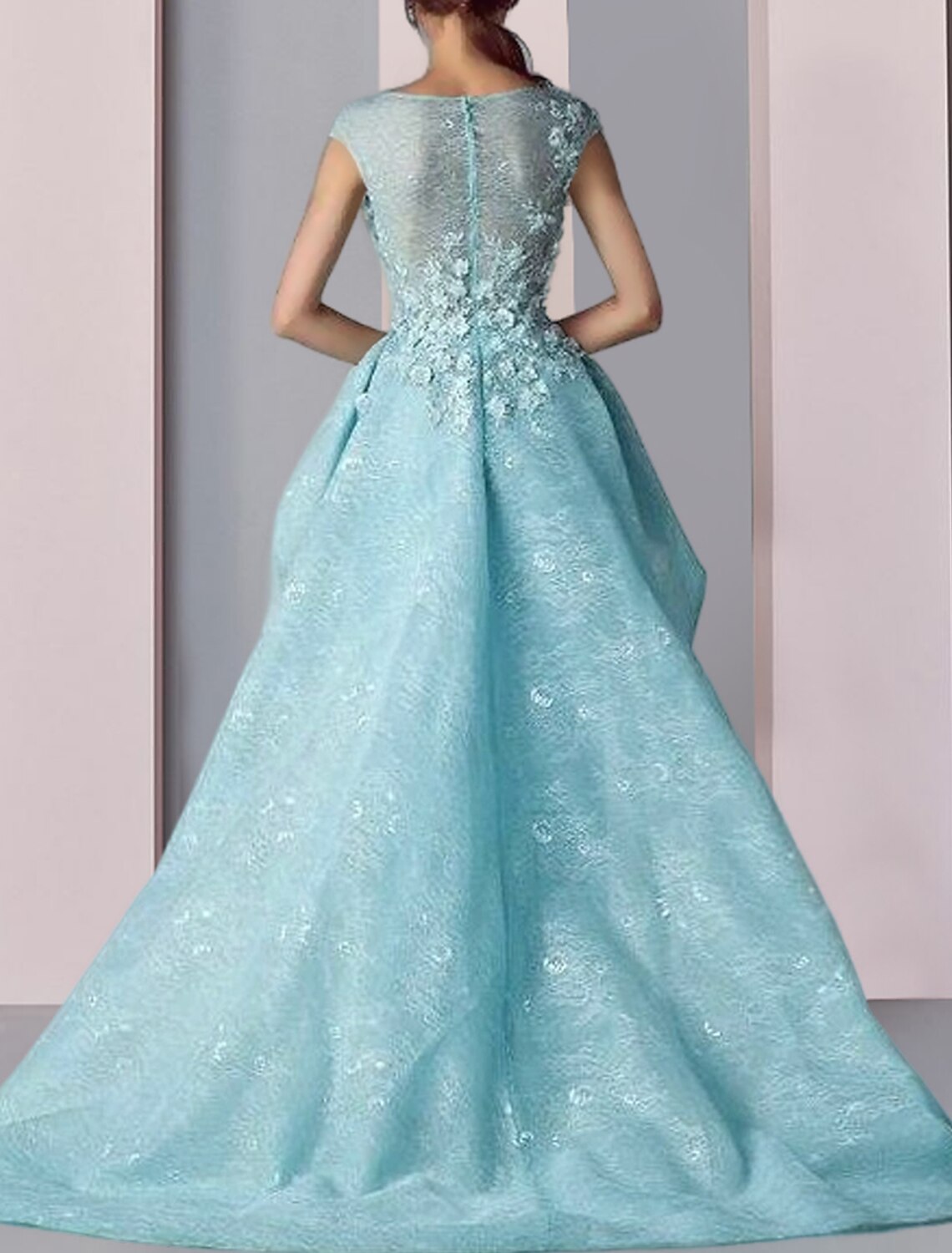 Sheath / Column Mother of the Bride Dress Formal Wedding Guest Party Elegant Scoop Neck Floor Length Lace Short Sleeve with Ruffles Appliques