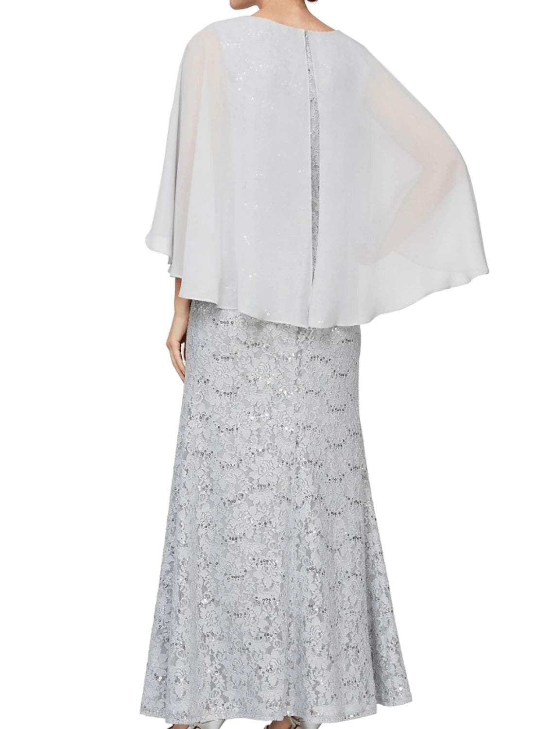 Sheath / Column Mother of the Bride Dress Wedding Guest Elegant Jewel Neck Ankle Length Chiffon Lace 3/4 Length Sleeve with Sequin Ruching Solid Color