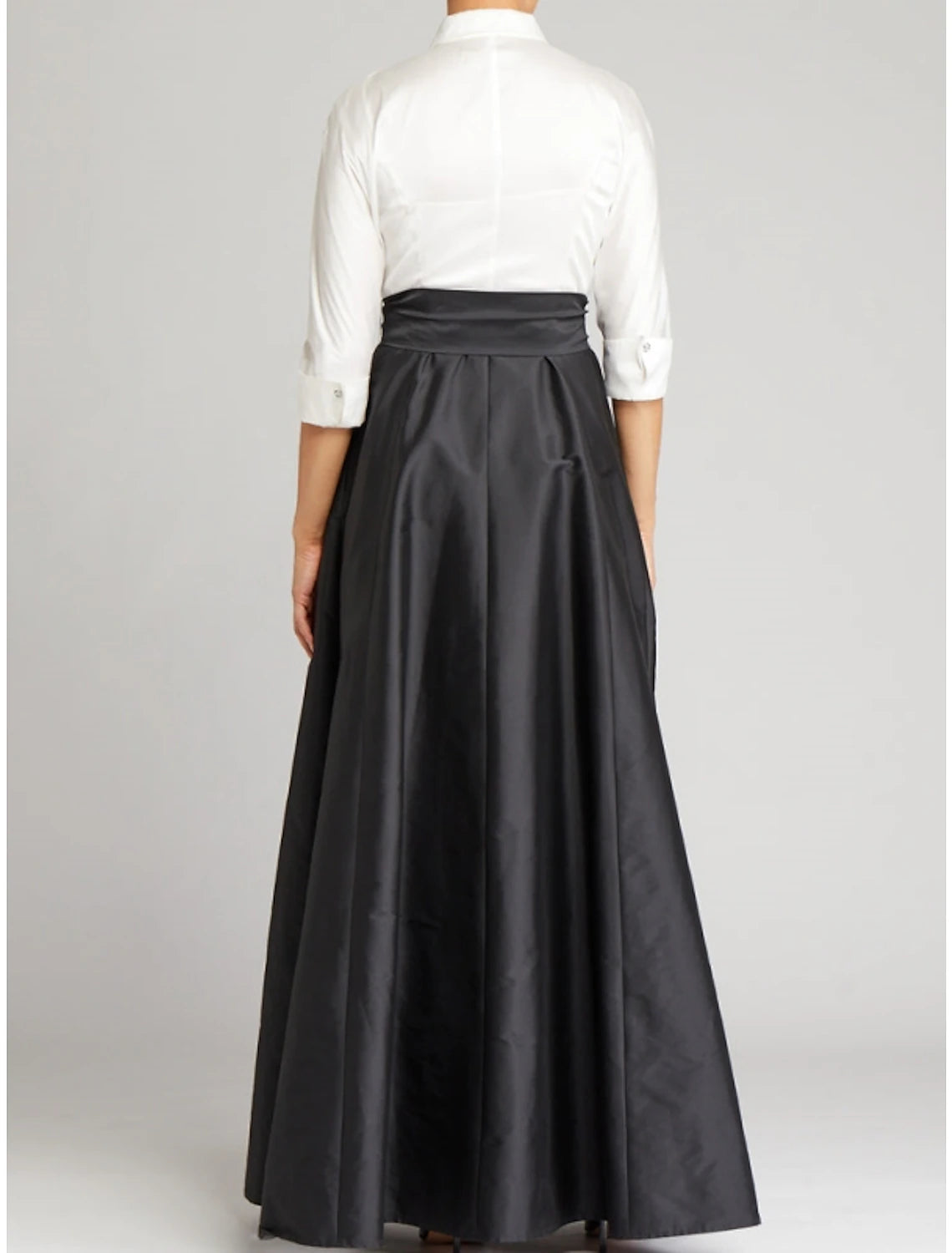 A-Line Evening Gown Elegant Dress Formal Wedding Guest Floor Length Half Sleeve Shirt Collar Satin with Bow(s) Pleats