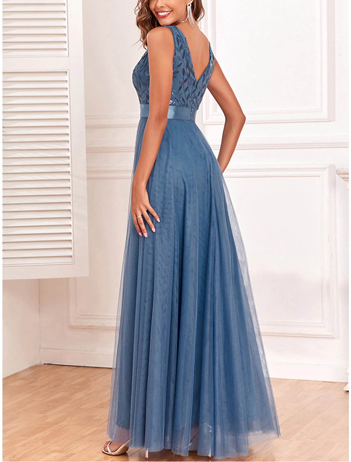 Women's Sequin Dress Prom Dress Party Dress Sparkly Dress Long Dress Maxi Dress Blue Sleeveless Sparkly Glitter Fall Winter V Neck Fashion Evening