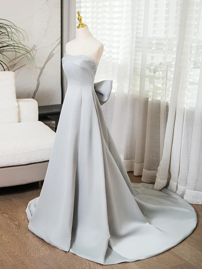 Buyishang A-Line Sweetheart Neck Satin Gray Long Prom Dress Gray Long Formal Dress