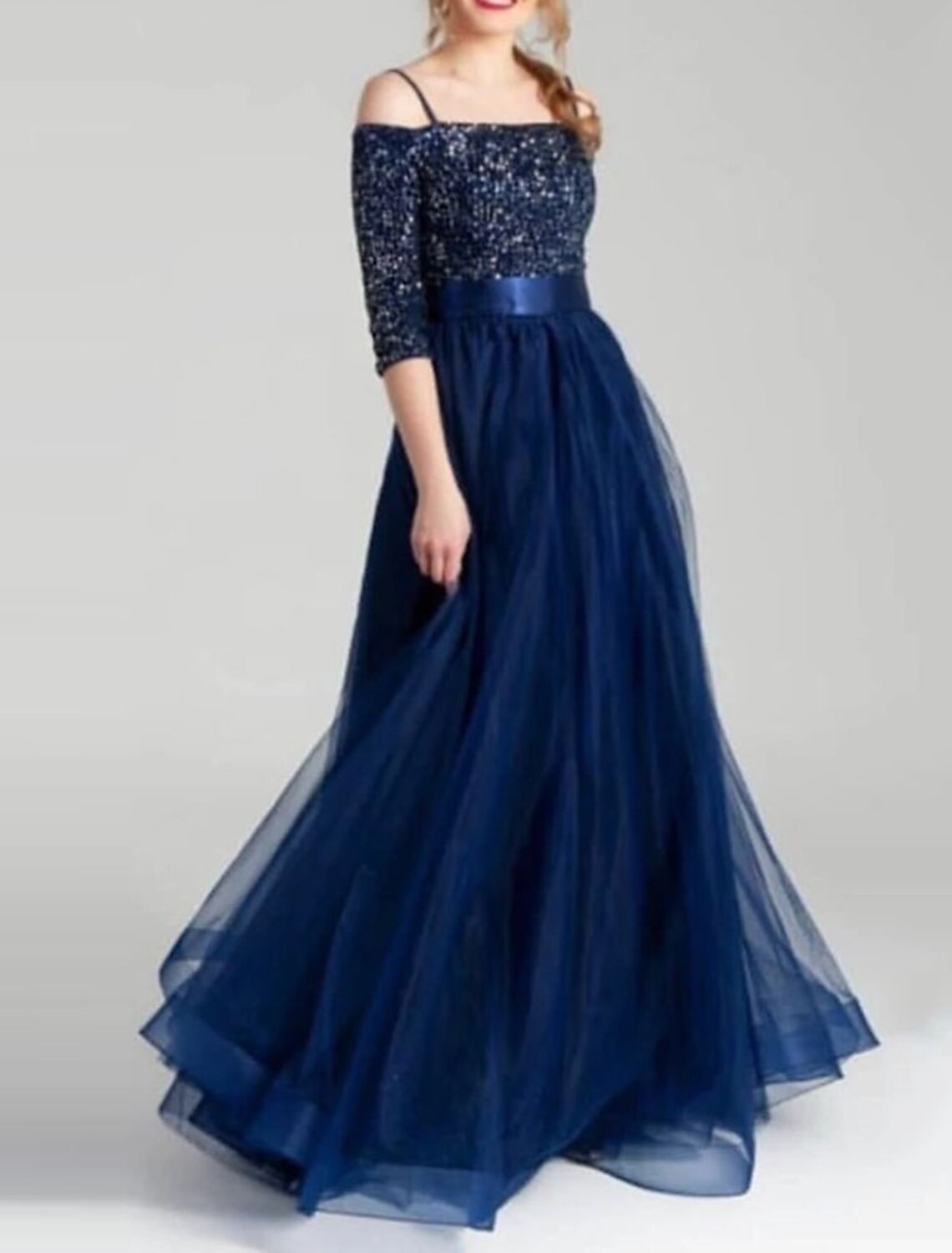 A-Line Prom Dresses Maxi Dress Formal Wedding Party Floor Length Half Sleeve Spaghetti Strap Belt / Sash Cotton Backless with Glitter Pleats Sequin