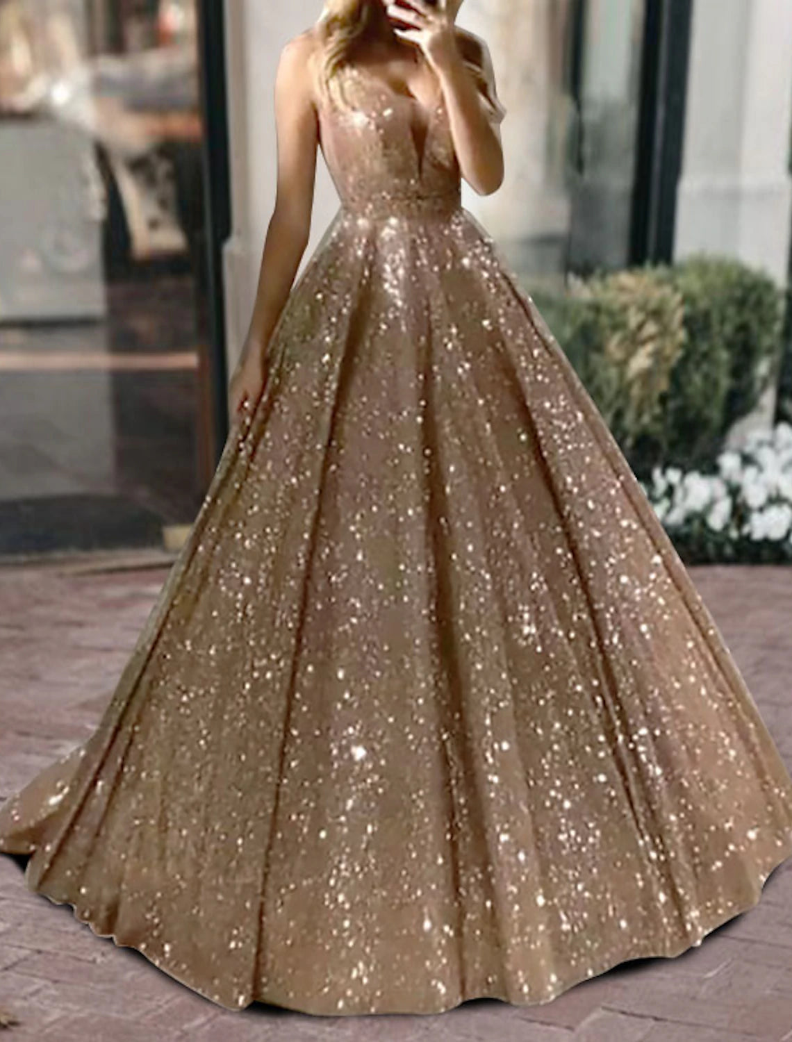 Ball Gown Prom Dresses Luxurious Dress Quinceanera Birthday Sweep / Brush Train Sleeveless V Neck Tulle V Back with Sequin