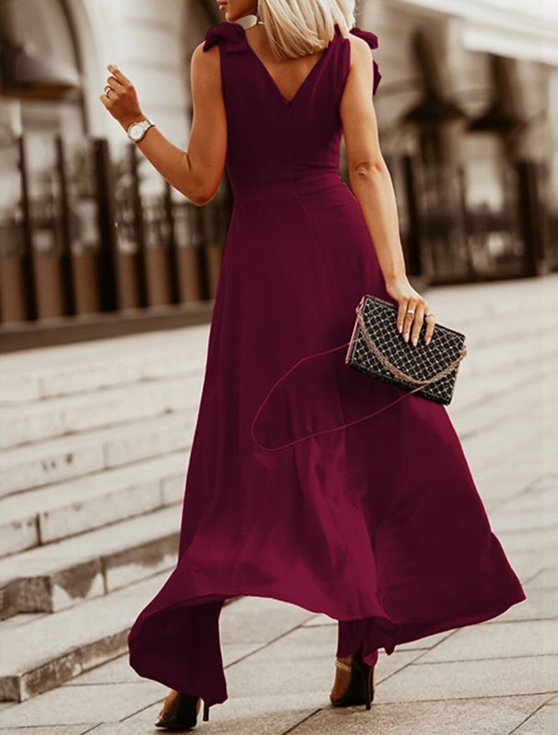 Women‘s Prom Party Dress Swing Dress Long Dress Maxi Dress Green Wine Khaki Sleeveless Pure Color Ruched Spring Summer V Neck Party Wedding Guest Loose Fit