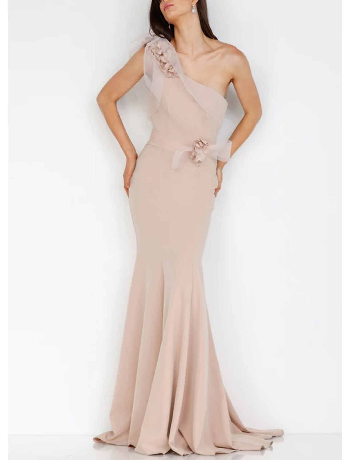 Mermaid / Trumpet Evening Gown Elegant Dress Formal Prom Floor Length Sleeveless One Shoulder Stretch Fabric with Beading Appliques